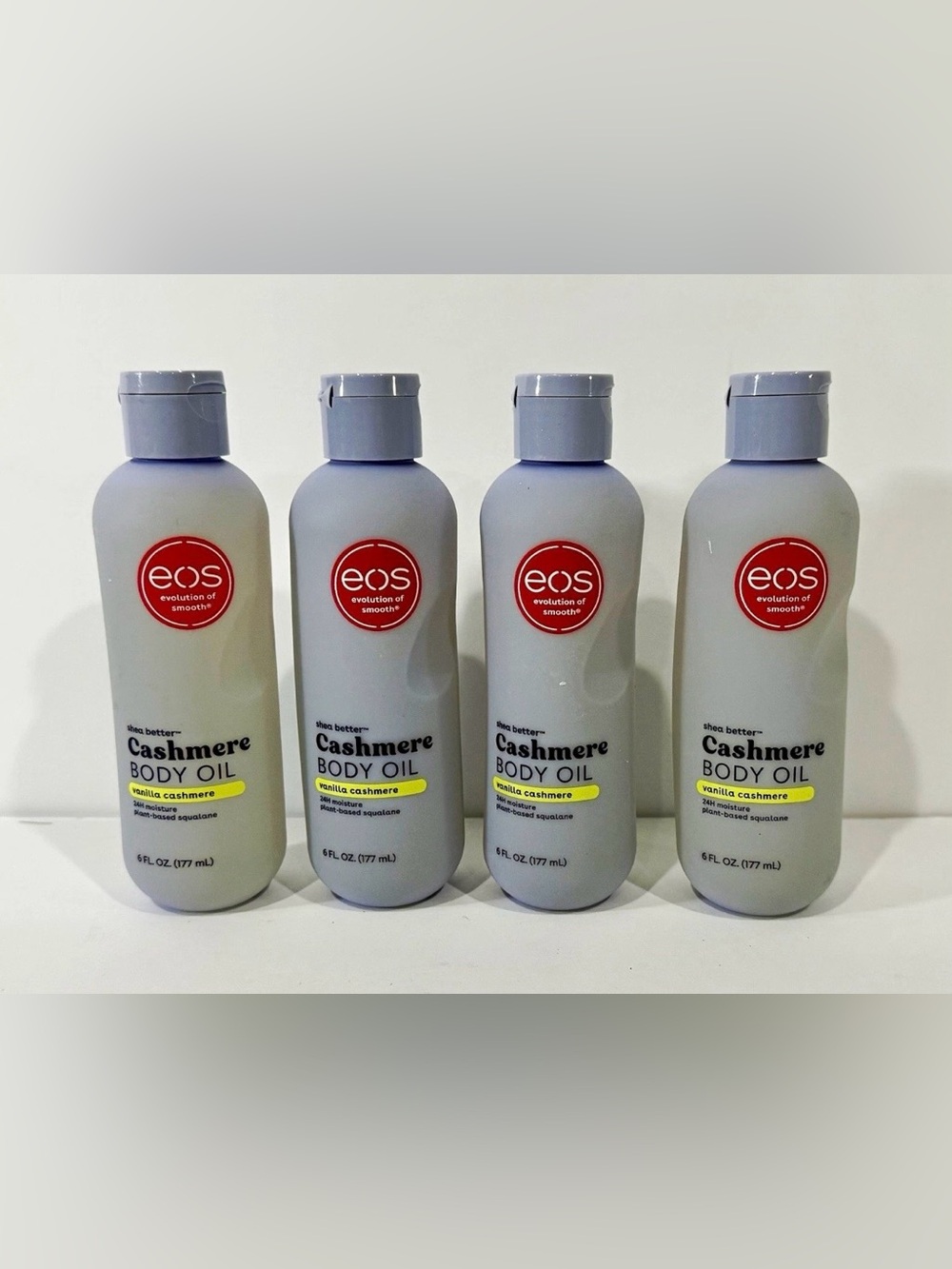 NEW Lot of 4 eos Shea Butter Vanilla Cashmere Body Oil 6 fl oz Multipack